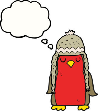 Orijinal serbest çizim düşünce balonu çizgi filmi Robin kış şapkası takıyor