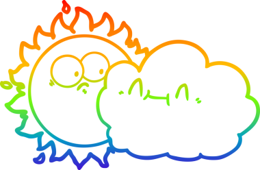 Orijinal gökkuşağı gradyan çizgi çizimi şirin bir bulut ve güneş