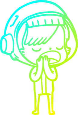 Karikatür astronot bir kadının orjinal soğuk gradyan çizimi