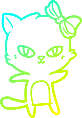 Sevimli bir çizgi film kedisinin orjinal soğuk eğimli çizimi