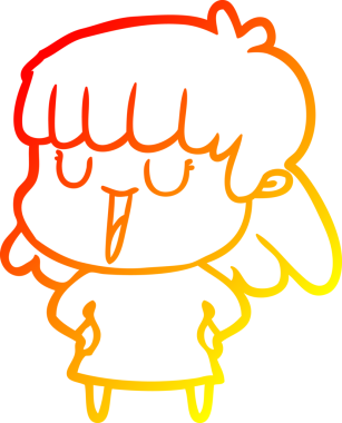 Bir çizgi film kadınının gülüşünün orjinal, sıcak çizgi çizimi.