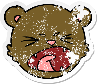 Oyuncak ayı suratlı şirin bir karikatürün orijinal üzgün çıkartması.