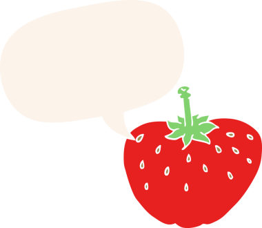 Orijinal çizgi film çileği konuşma baloncuğu ile retro tarzı