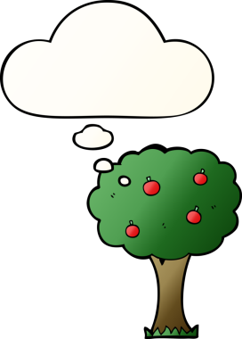 Düşünce baloncuğu yumuşak eğimli orijinal elma ağacı