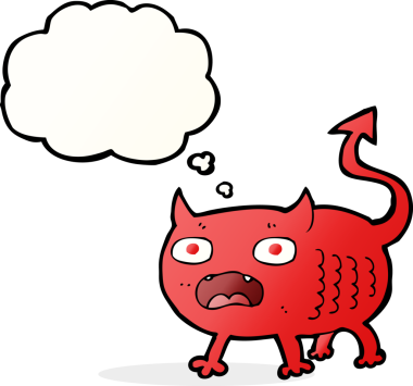 Düşünce baloncuğu olan orijinal küçük şeytan.