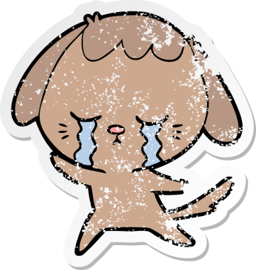 Karikatür ağlayan bir köpeğin orijinal üzgün çıkartması.