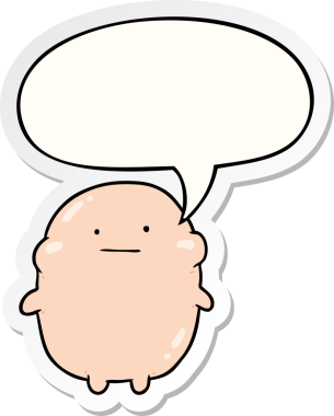 Konuşma kabarcığı çıkartmalı orijinal, şişman çizgi film insanı.