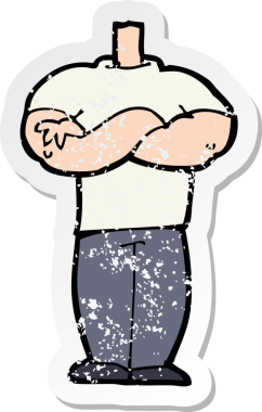 Katlanmış kolları olan bir karikatür gövdesinin orijinal gerilmiş çıkartması.