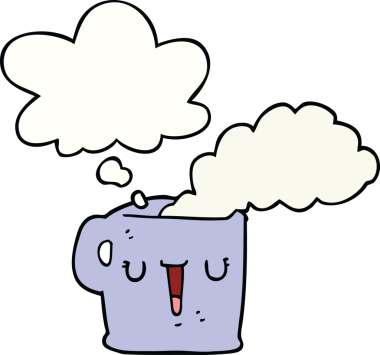 Düşünce baloncuklu orijinal bir fincan sıcak kahve.