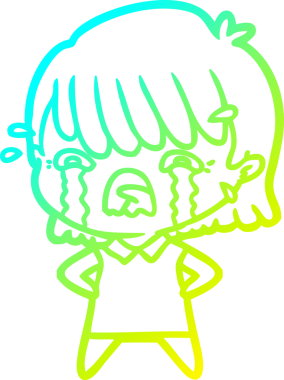 Bir çizgi film kızı ağlarken orjinal soğuk gradyan çizimi