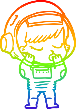 Orijinal gökkuşağı gradyan çizgi çizimi. Güzel astronot kız.