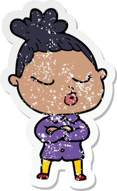 Sakin bir çizgi film karakterinin orijinal sıkıntılı çıkartması.