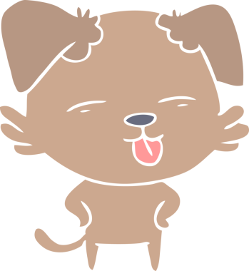 Orijinal düz renkli çizgi film köpeği dilini dışarı çıkarıyor.