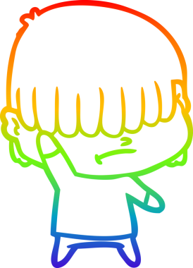 Orijinal gökkuşağı gradyan çizgi çizimi dağınık saçlı bir çizgi film çocuğu