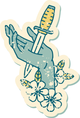 Orijinal sembolik sticker dövmeli elinde bir hançer resmi