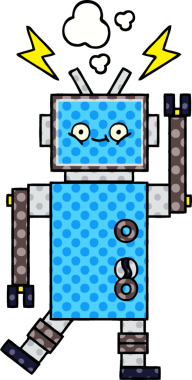 Orijinal çizgi roman tarzı dans eden bir robot.