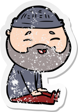 Çizgi film karakteri mutlu sakallı bir adamın orijinal üzgün çıkartması.