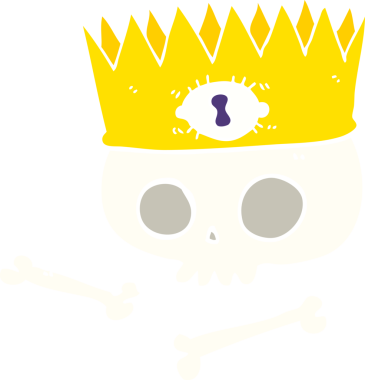 Eski kafatası üzerinde sihirli tacın orijinal düz renk çizimi