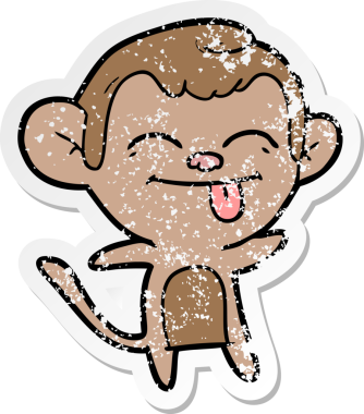 Komik bir karikatür maymunun orijinal sıkıntılı çıkartması