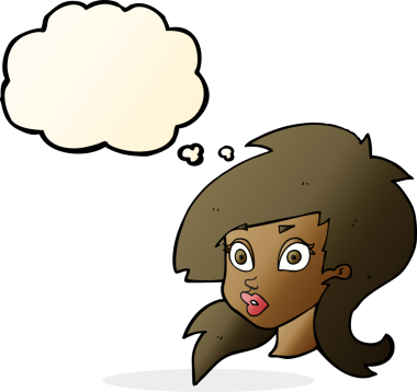 Orijinal çizgi film. Düşünce baloncuğu olan oldukça şaşırmış bir kadın.