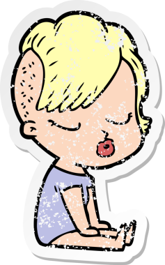 Çizgi filmin orijinal kederli çıkartması. Güzel hippi kız.