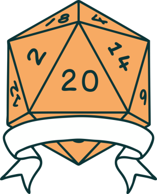 Orijinal Retro Dövme Biçimi Doğal 20 kritik vuruş D20 zar atma