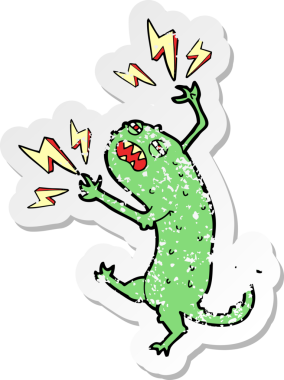 Orijinal gerilim dolu çizgi film çıkartması. Küçük canavar.