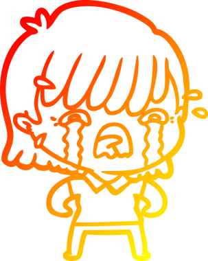 Bir çizgi film kızı ağlarken orjinal, sıcak çizgi film çizimi.