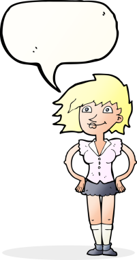 Konuşma baloncuklu ellerle orijinal çizgi film kadını.