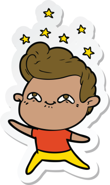 Orijinal bir karikatür çıkartması Heyecanlı Adam