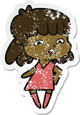 Endişeli bir karikatürdeki orijinal üzgün kadın çıkartması.