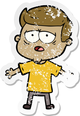 Çizgi film yorgun bir adamın orijinal sıkıntılı çıkartması.