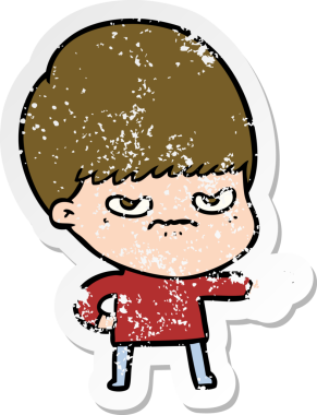 Çizgi film karakterinin orijinal sıkıntılı çıkartması.