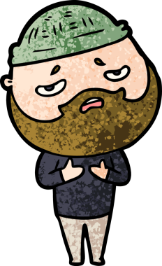 Çizgi filmdeki sakallı endişeli adam.