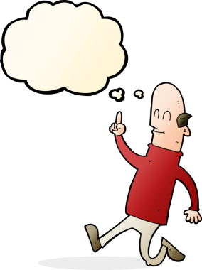 Düşünce baloncuklu orijinal kel adam.