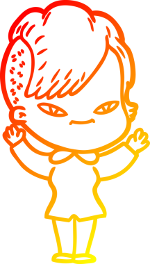 Hipster saç kesimi olan sevimli bir çizgi film kızı çizimi.