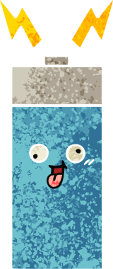 Orijinal retro illüstrasyon tarzı pil karikatürü