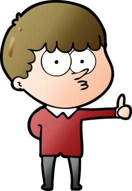 Orijinal çizgi film meraklısı çocuk işaret veriyor.