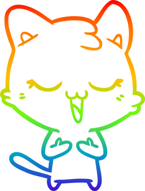 Mutlu bir çizgi film kedisinin orjinal gökkuşağı gradyan çizimi