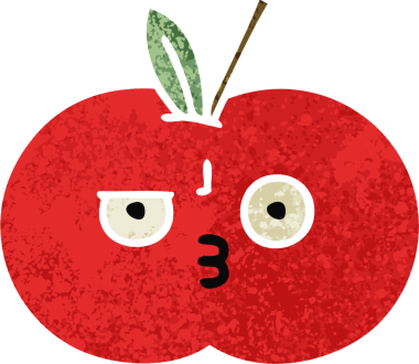 Orijinal retro illüstrasyon tarzı kırmızı elmanın karikatürü