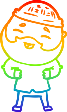 Orijinal gökkuşağı gradyan çizgi çizimi mutlu sakallı bir adamın