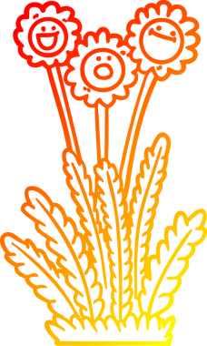 Bir çizgi filmin orjinal sıcak çizgi çizimi. Mutlu çiçekler.