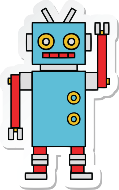 Orijinal bir karikatür dans eden robot çıkartması.