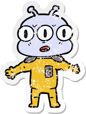 Üç Gözlü Uzaylı çizgi filminin orijinal kederli çıkartması.