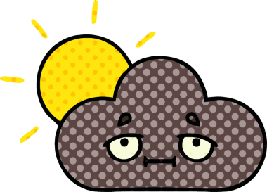 Orijinal çizgi roman tarzı bir fırtına bulutu ve güneş.