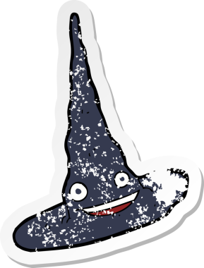 Çizgi film cadılarının şapkalarının gerilmiş orijinal çıkartması.