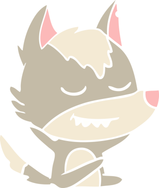 Gerçek dost canlısı düz renkli çizgi film kurdu oturuyor.