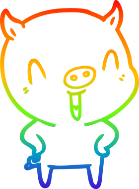 Mutlu bir domuz çizgi filminin orjinal gökkuşağı gradyan çizimi