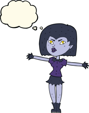 Düşünce baloncuklu orijinal vampir kız.