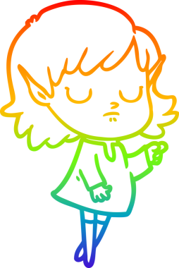 Orijinal gökkuşağı gradyan çizgi çizimi Bir çizgi elf kızı